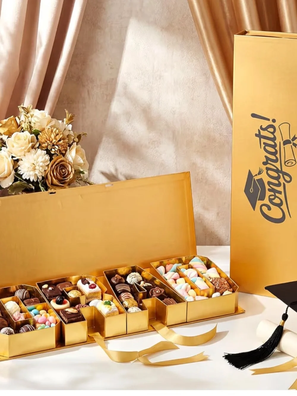 Congrats! Gold Graduation Gift Box - Fillable with Whatever you'd like
